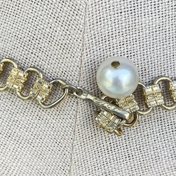 Coro Gold Tone Pearl Drop Waterfall Fringe Bib Necklace - signed - Picture 7 of 15